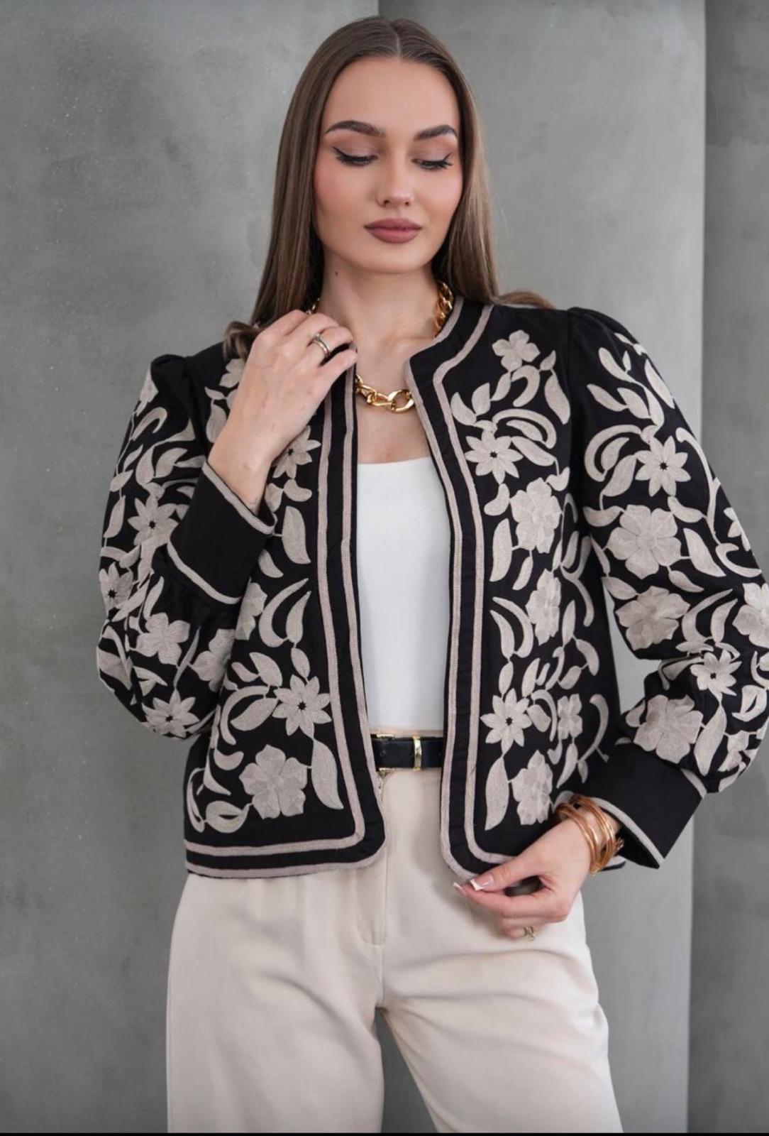 Denim Desenli Ceket - Siyah