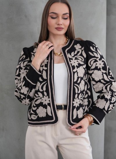 Denim Desenli Ceket - Siyah