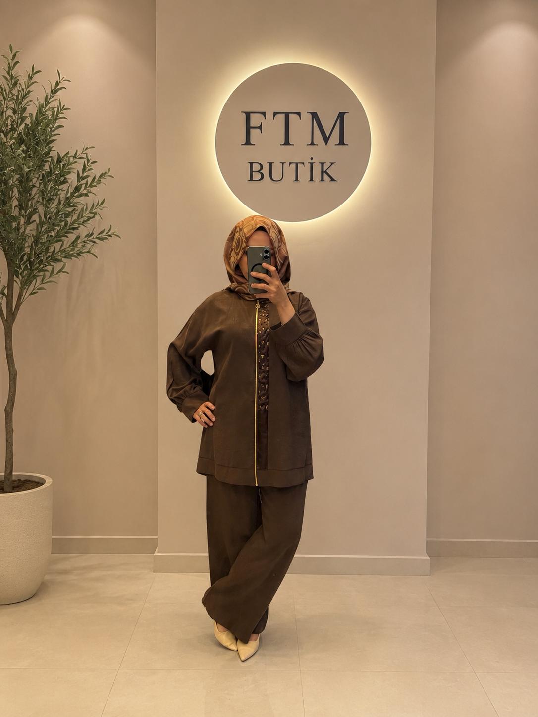 Camelya Fashion İpek Cupra Takım - Kahverengi