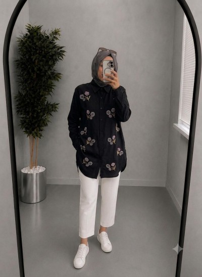 Mia Noura İşlemeli Gömlek - Siyah