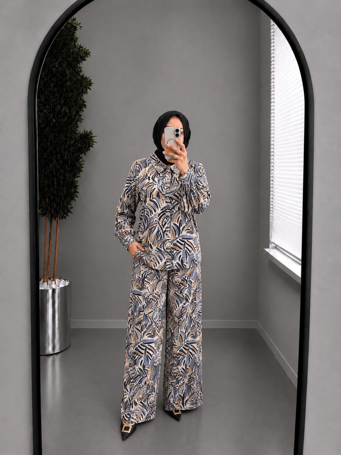 Woman Fashion Pamuk Saten İkili Takım - Karışık Desen