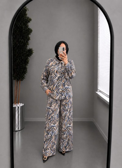 Woman Fashion Pamuk Saten İkili Takım - Karışık Desen